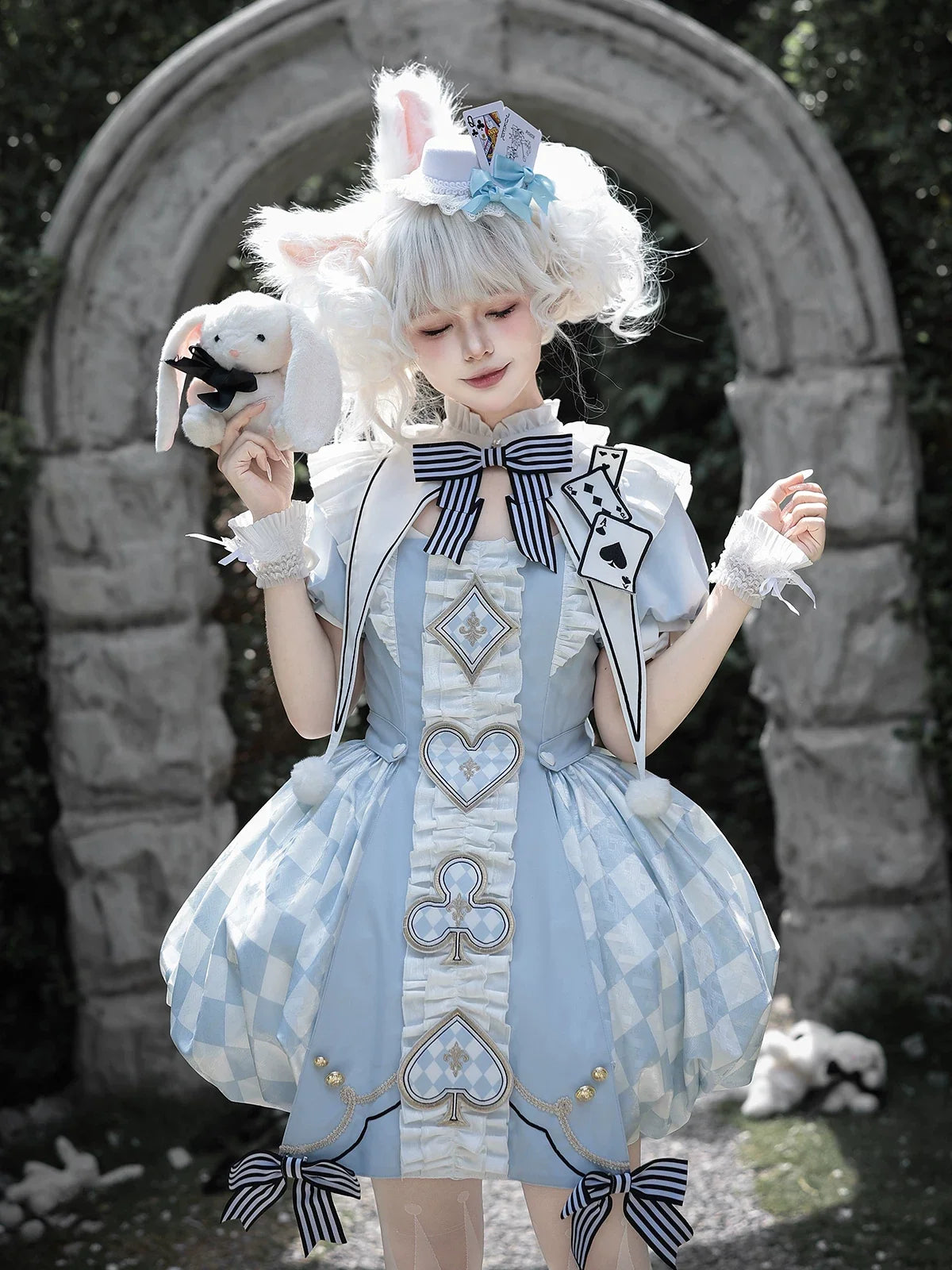 Letters from Unknown Star - For Alice - Doll-like Lolita Jacquard OP Dress Set, Elastic Bubble Hem