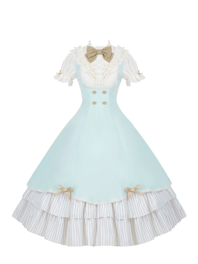 With PUJI - Sea Salt Snow Crest - Lolita OP Dress, Ruffle Trim & Stand Collar detail view 5