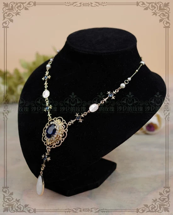 Rose of Sharon - Classic Lolita Necklace & Earrings - Artificial Pearl Rhinestone Earrings