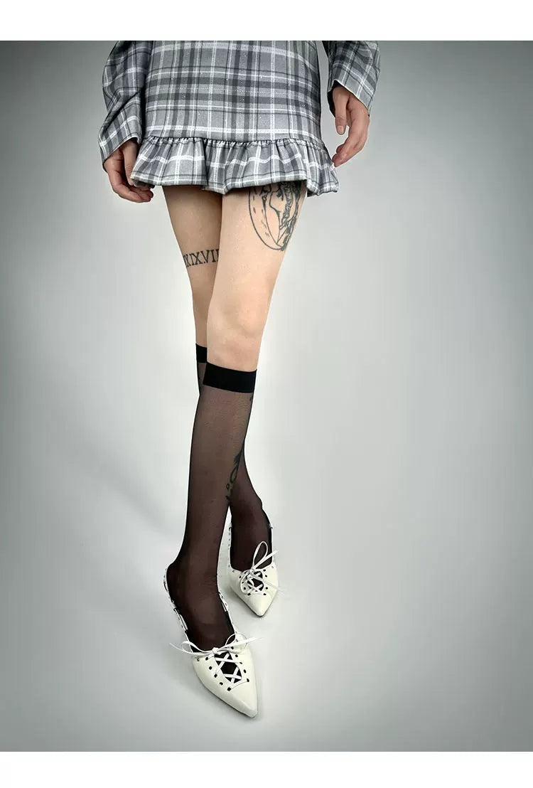 White Socks - Classic Sheer Line - Plain Sheer Stockings in Two Lengths