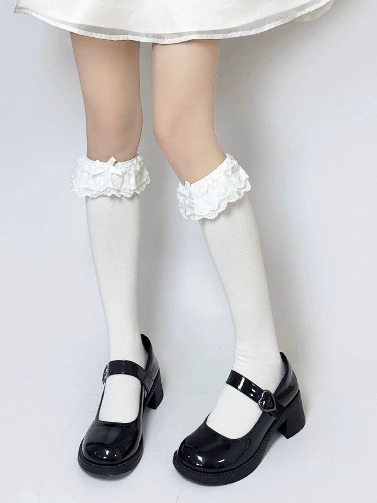 Fantasy Doll - Rose Lace - Mid-Calf Socks with Ruffled Lace Cuffs