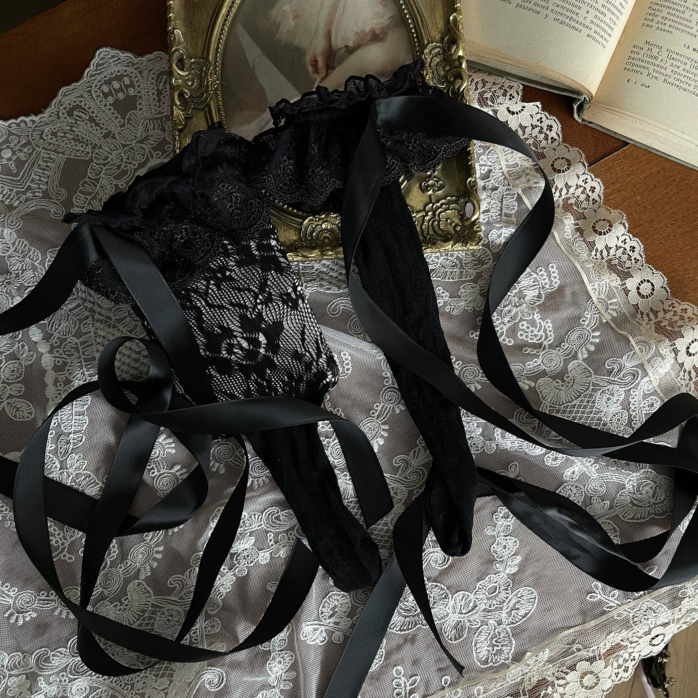 Sock Noble - Pink-Black Gothic - Lace-Trim Sock and Leg Ring Options