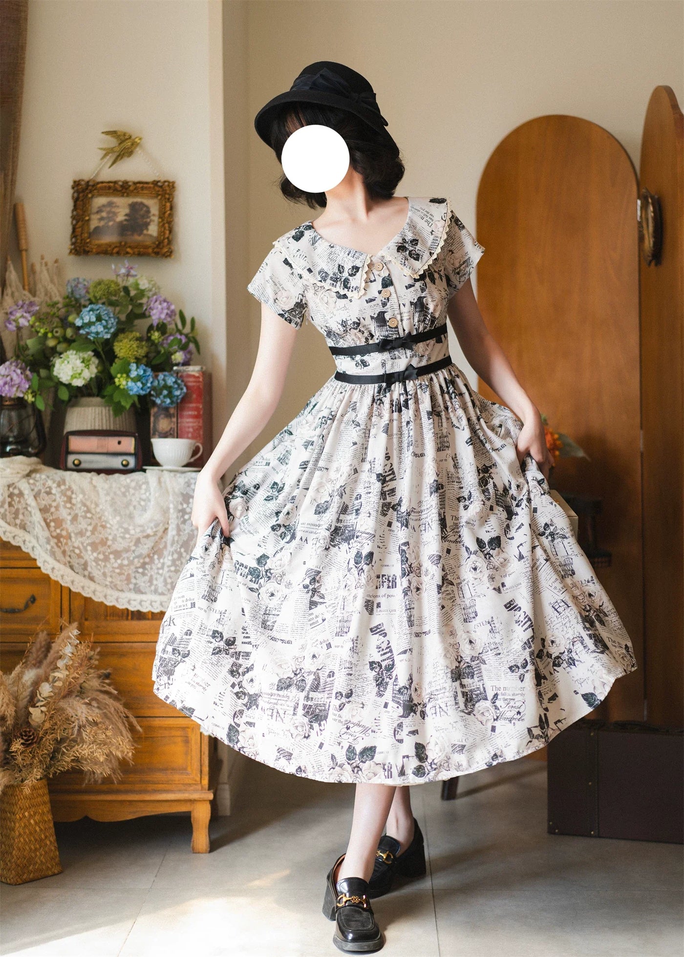 Forest Wardrobe - Forest Holiday - Vintage Classic Lolita Newspaper Printed OP Dress