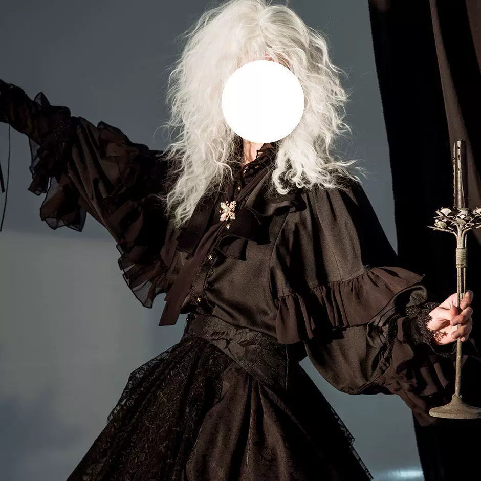 Sweetheart Dream Machine - Dragon Bone Cemetery - Long-Sleeve Blouse with Batwing Sleeves