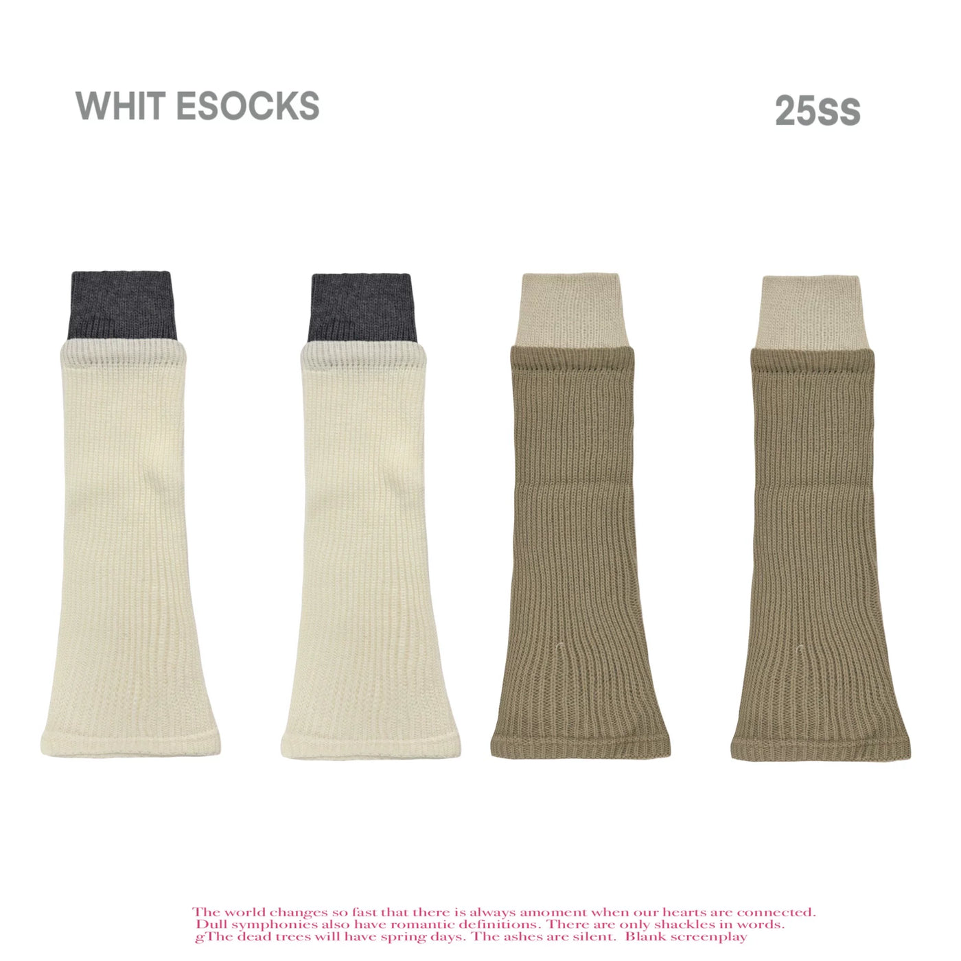 White Socks - Contrast Knit - Ribbed Wool Leg Warmers with Colour Blocks