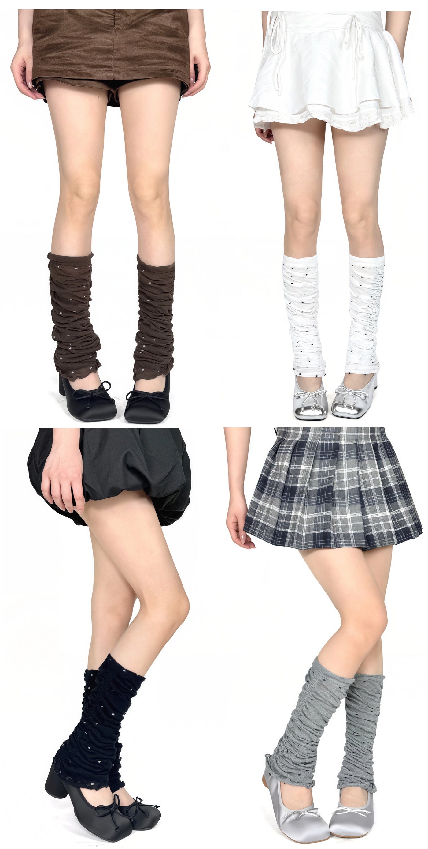 White Socks - Sweet Cool Academy - Polka Dot Ruched Leg Warmers