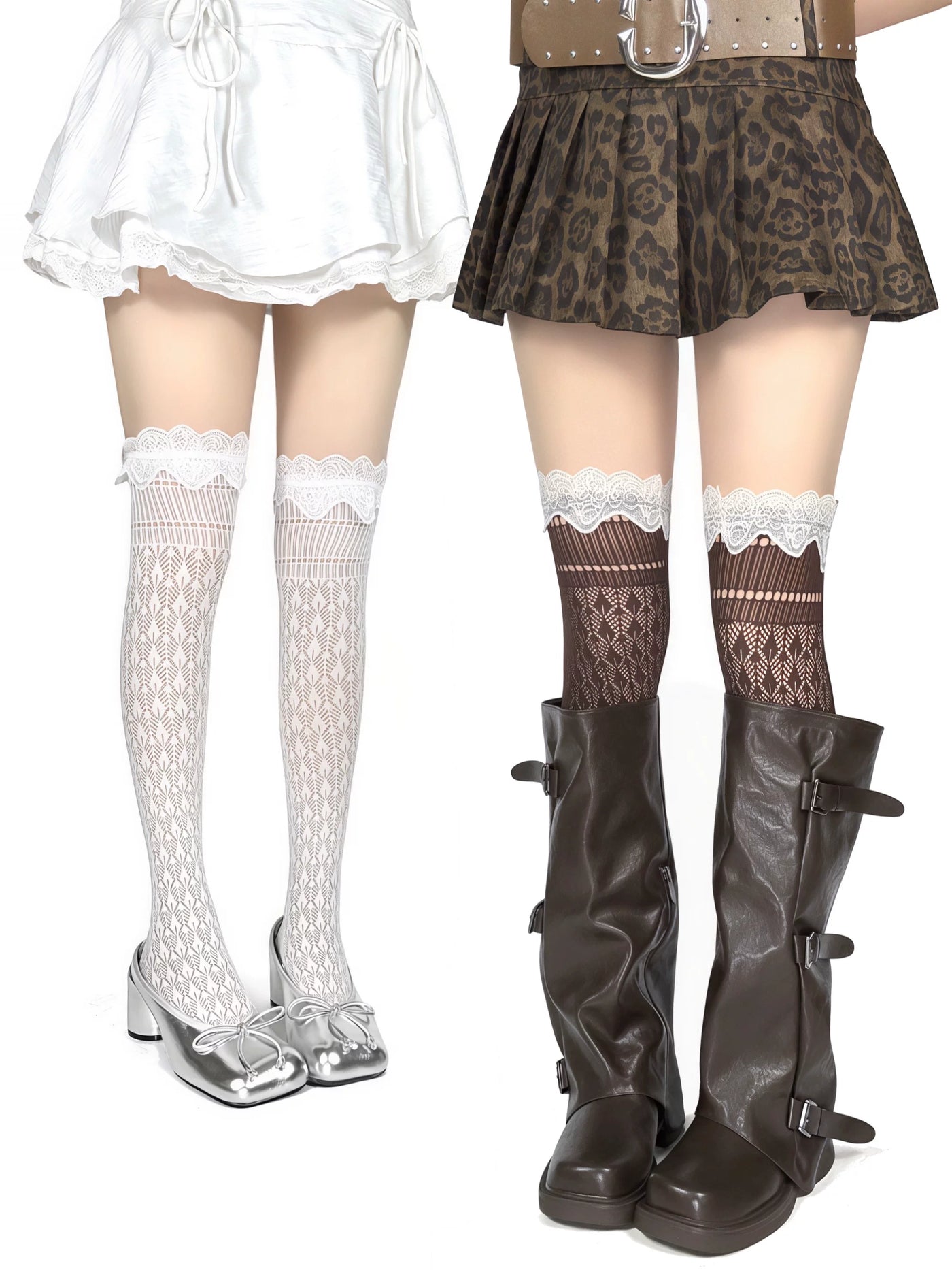 White Socks - Openwork Lace - Long Socks with Scalloped Lace Trim
