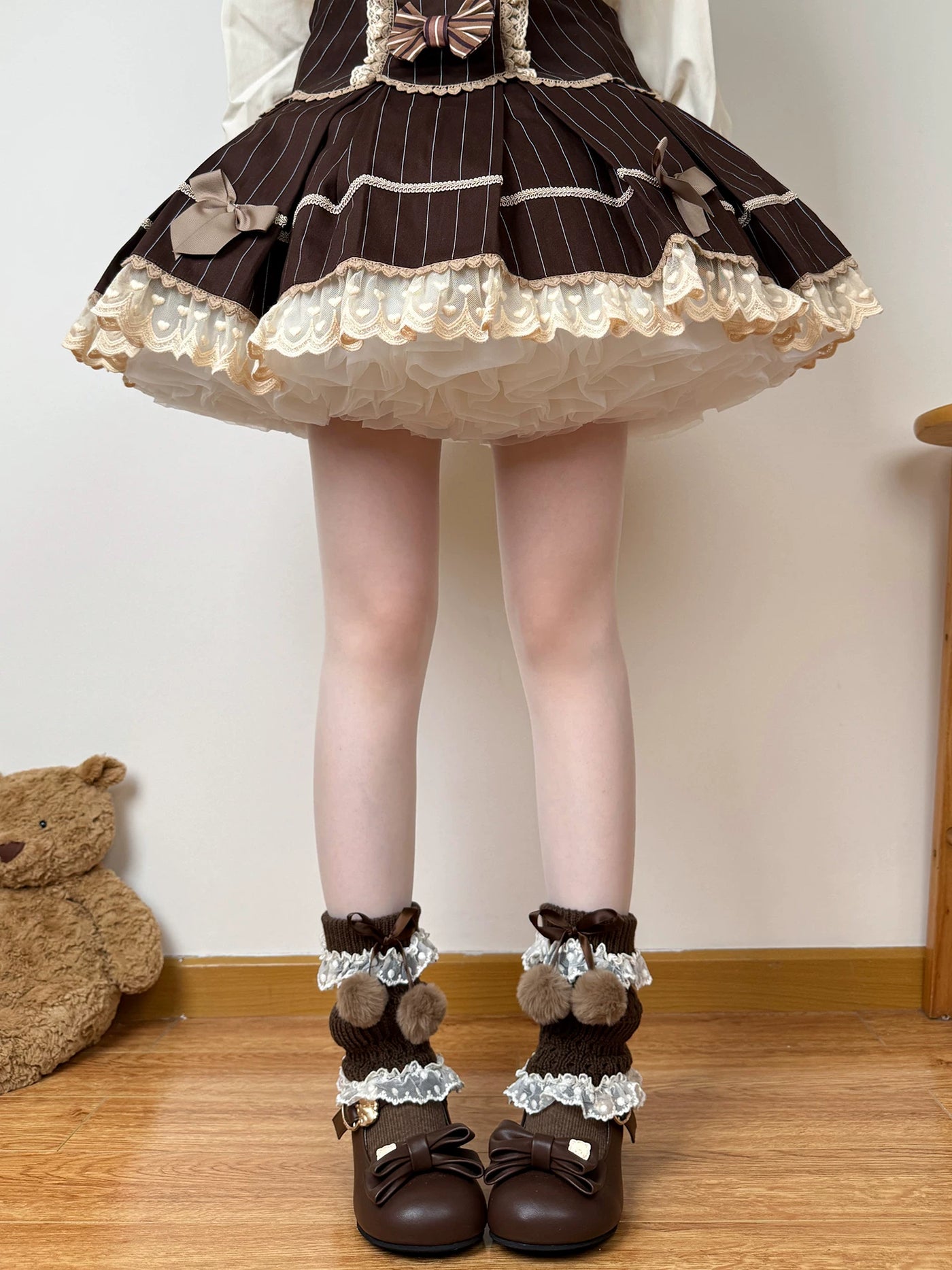 Chubby Bear Tales - Doll Pom-Pom Layers - Mid-Calf Scrunch Socks with Lace Trim