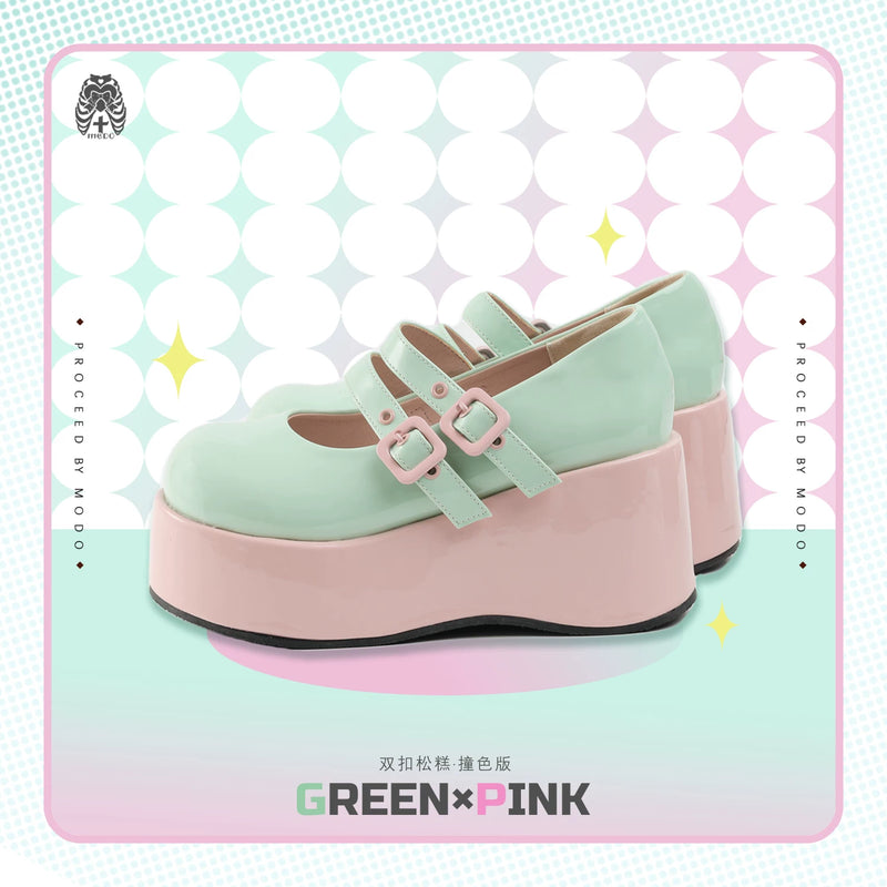 MODO Double Buckle Color Block Platform Lolita Shoes – design details – view 5