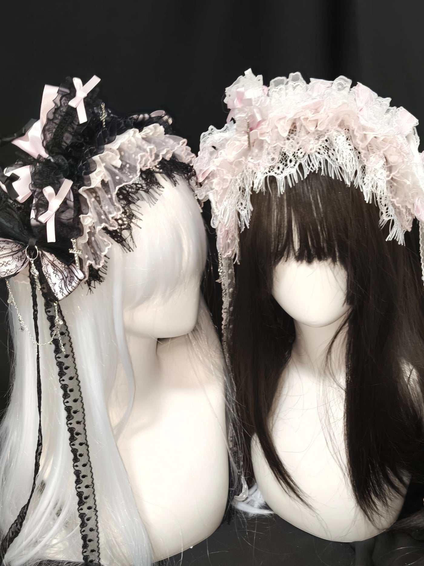 Dokisuru - Cross Lace - Heavily Embellished Lace Hairband with Bows and Cross Accents