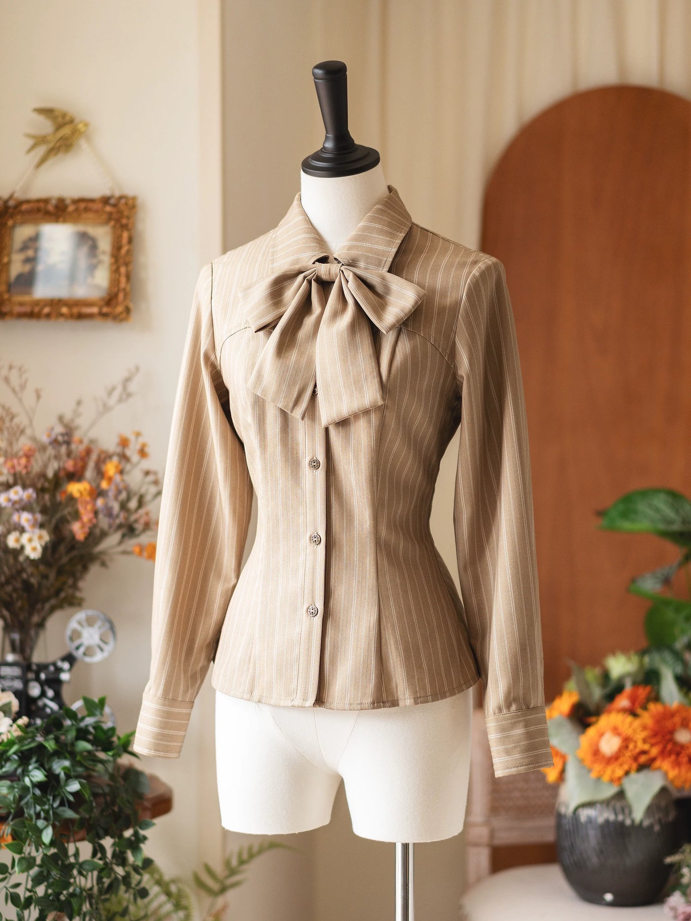 Forest Wardrobe - Forest Ode - Classic Lolita Striped Shirt, Detachable Bow Tie