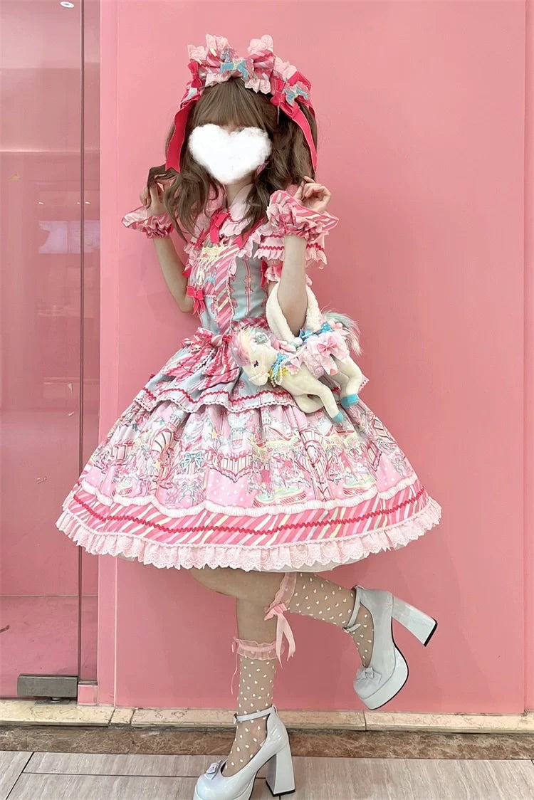 Letters from Unknown Star - Candy Park - Sweet Lolita Carnival Printed JSK & Salopette Dress