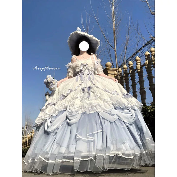 Flora Muse - Lolita Formal Gown - Long Tiered Dress with Lace Trim