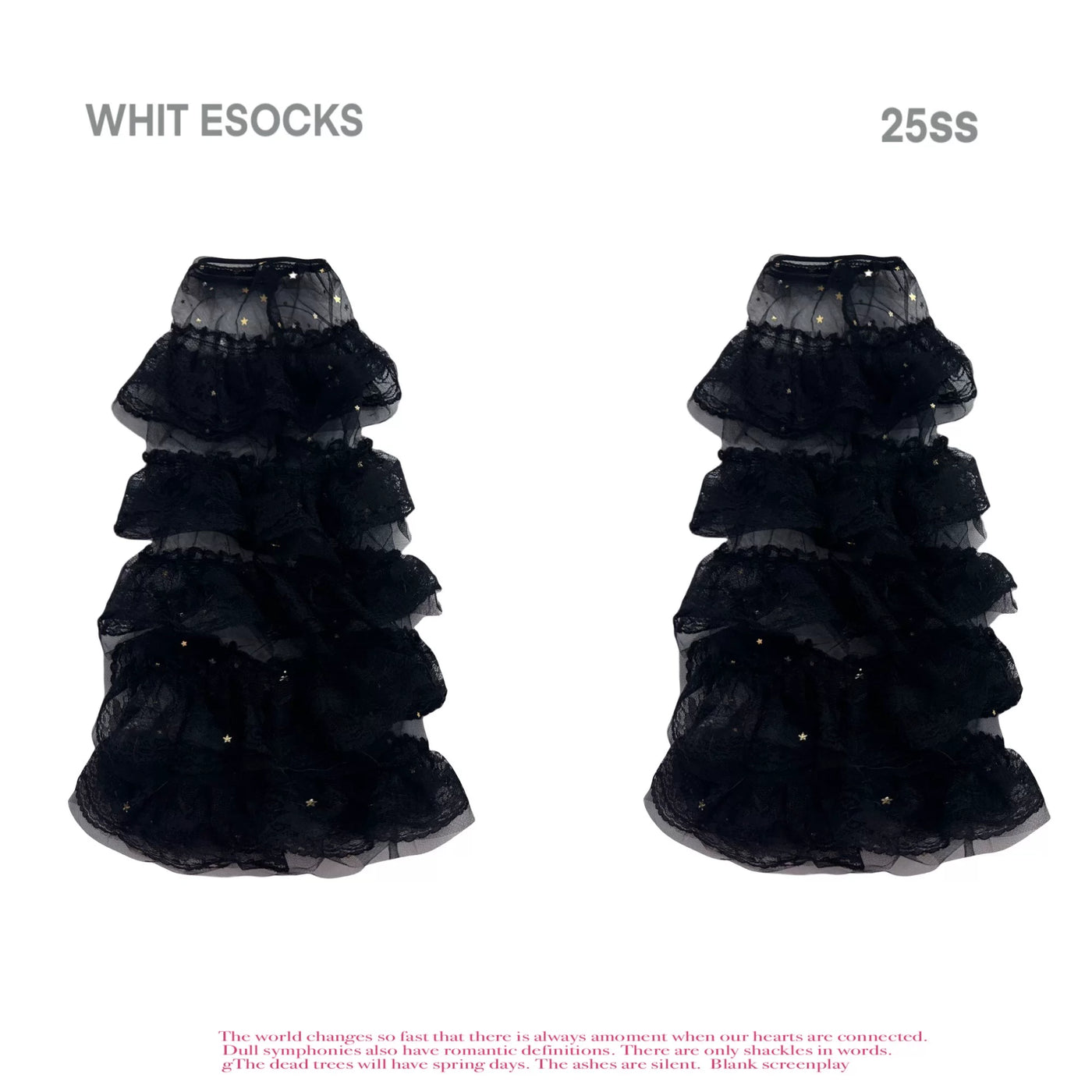 White Socks - Mesh Ruffle - Layered Mesh-and-Lace Calf Socks with Slouchy Ruffles