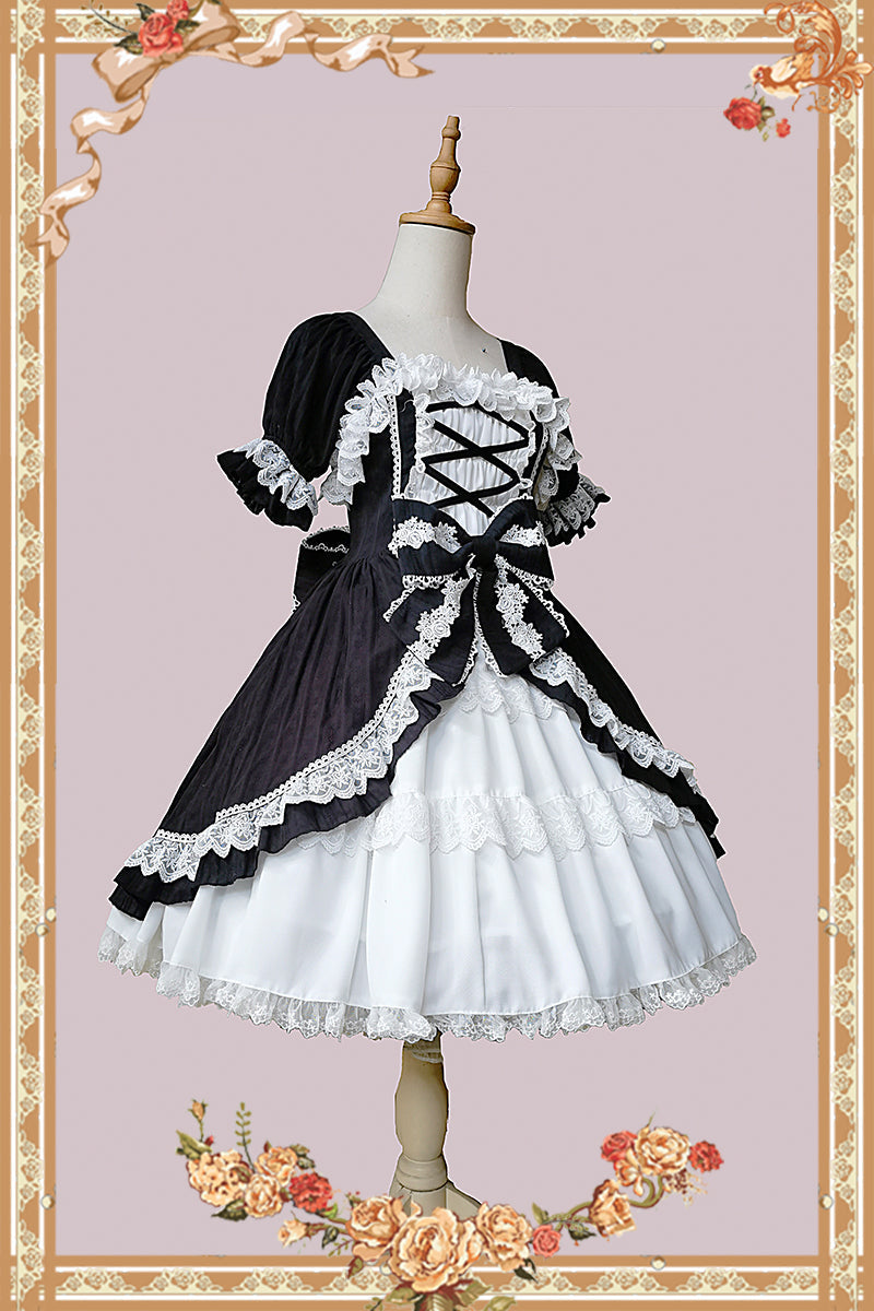 Infanta - Doll-like Old-School Lolita OP Dress - Patchwork Sleeve OP Dress