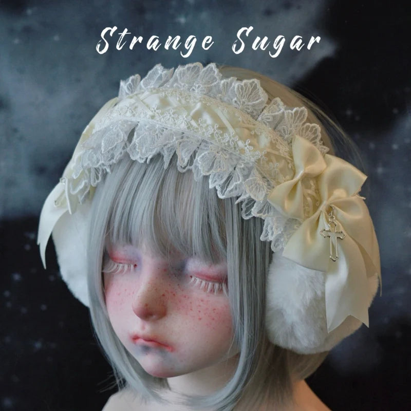 Strange Sugar - Winter Sweet Lolita Plush Ear Muffs - Lace Headband Headwear