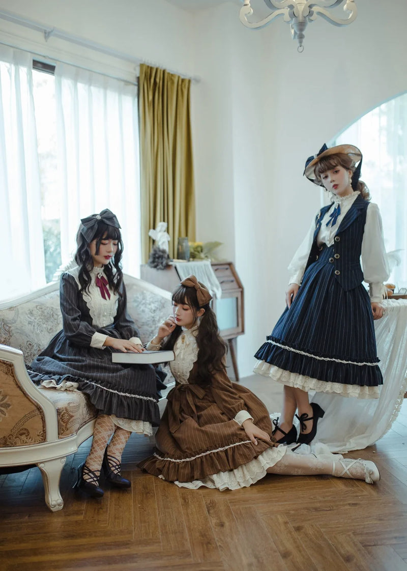 Miss Point - Rose Doll - Elegant Lolita Striped Fishbone Skirt