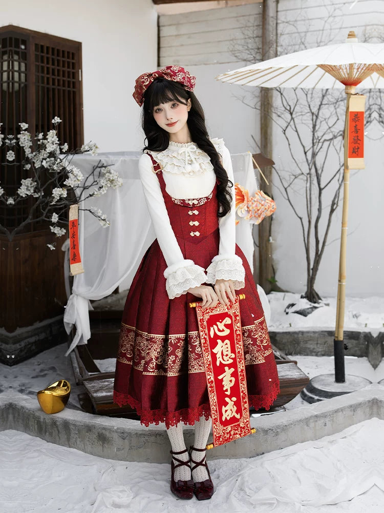 With PUJI - Persimmon Ruyi - Lolita JSK Dress, Adjustable Straps detail view 4