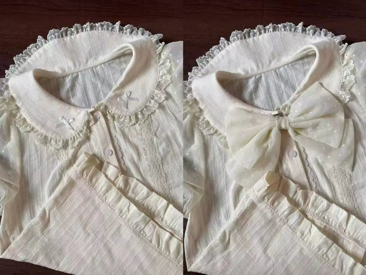Sweetheart Dream Machine - Milky Puff - Cotton Inner Layer with a Lace-Trimmed Peter Pan Collar