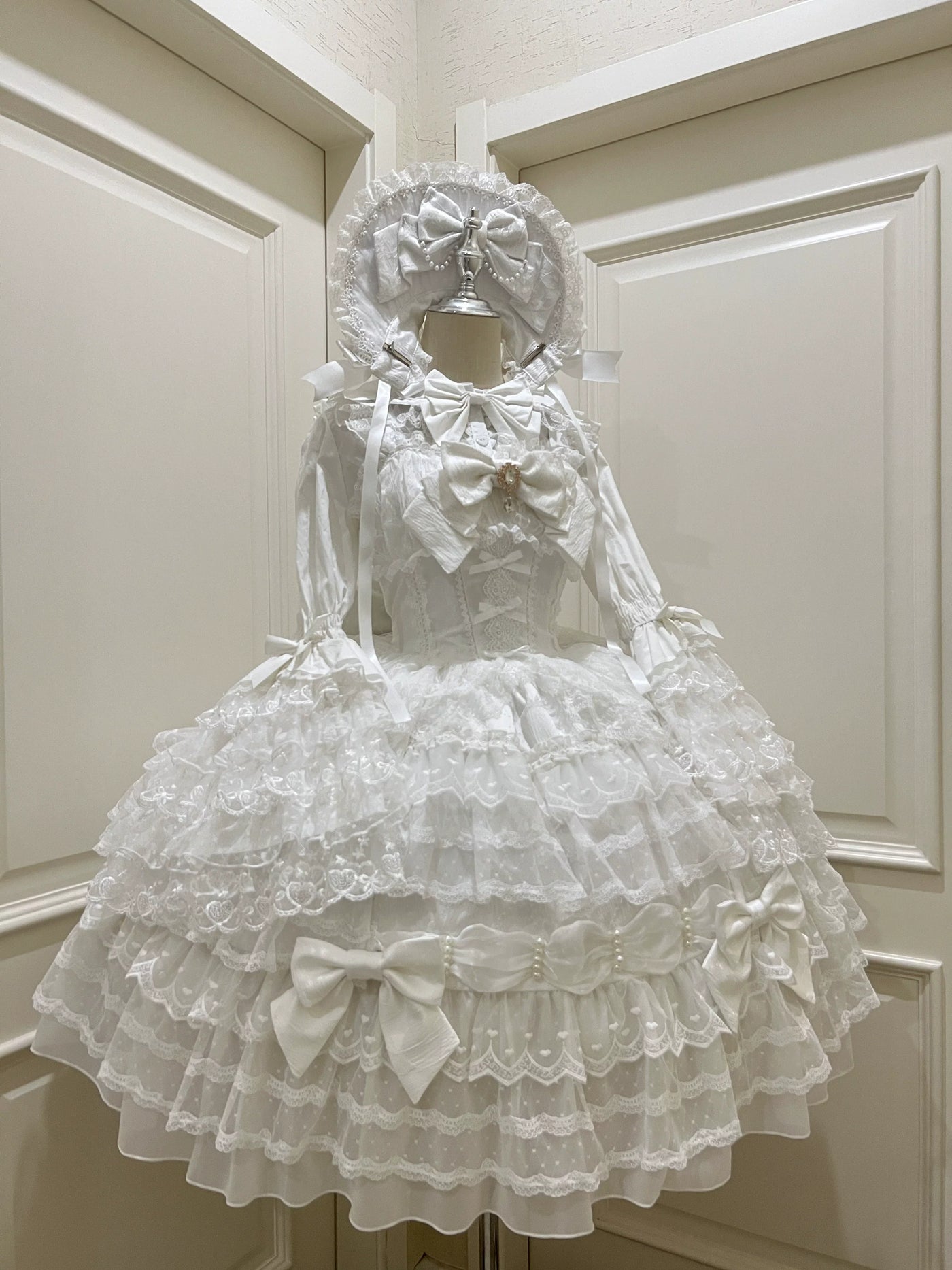 Dream Prelude - Dreamy Princess Lolita JSK Dress Suit, Tiered Lace White JSK Only S