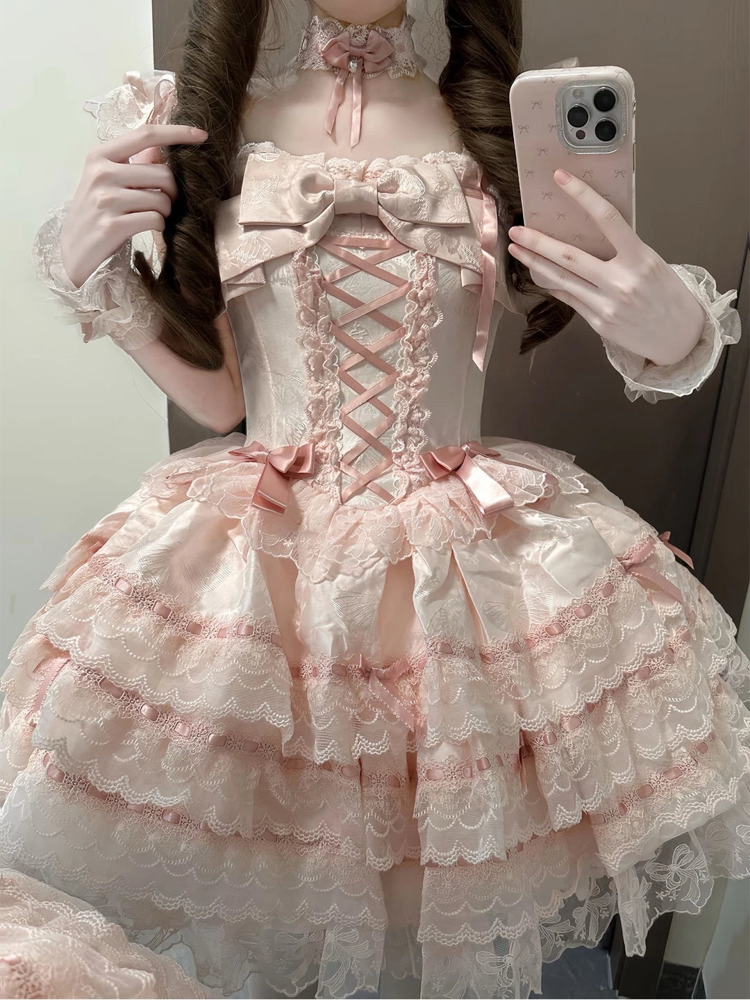 Creamy - Pink Lace Princess - Pink Lolita Dress with Layered Lace Skirt