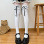 White socks, black ribbon, over-the-knee socks / One Size