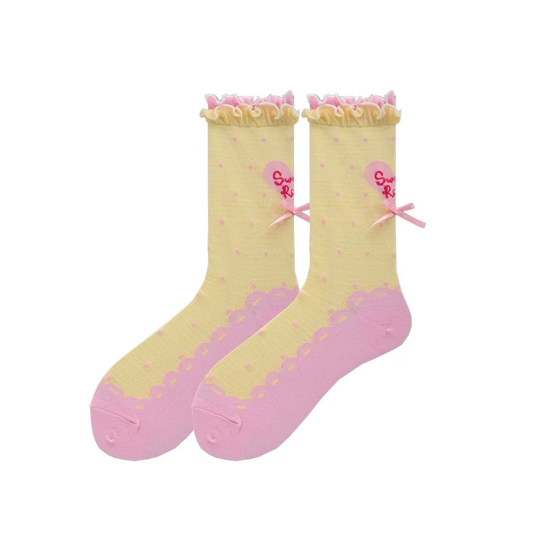 Roji Roji~Sweet Lolita Socks Cute Lolita Short Socks With Polka Dot 39566:630308