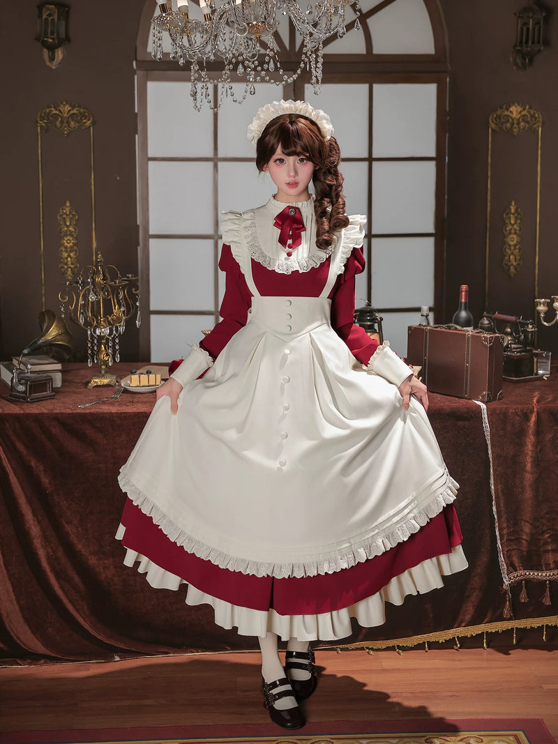 With PUJI - Miss Lita - Classic Lolita dress suit with an adjustable flutter-sleeve apron detail view 4