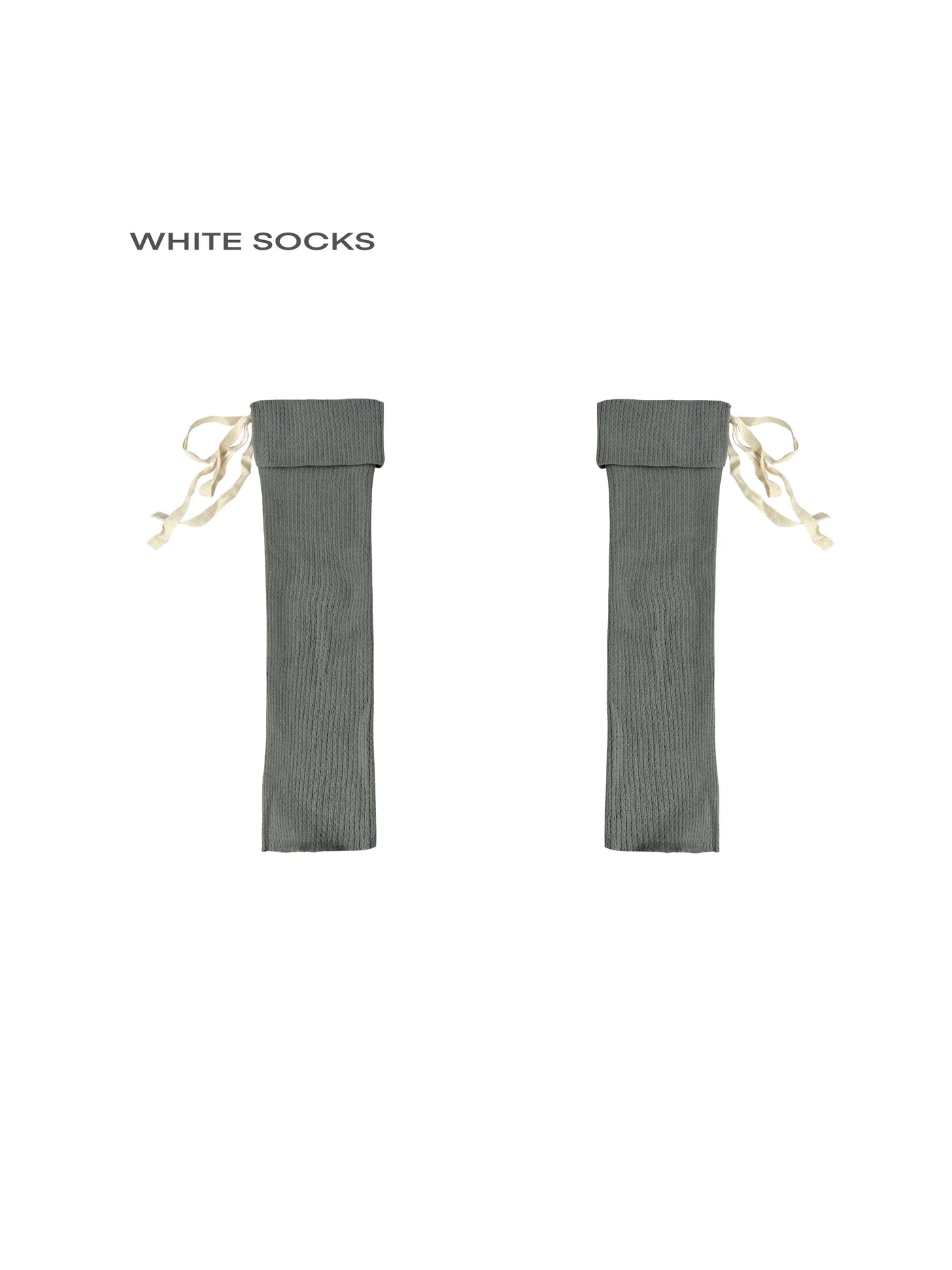 White Socks - Ballet Ribbon - Rib-Knit Calf Socks with Folded Cuffs and Ribbon Ties