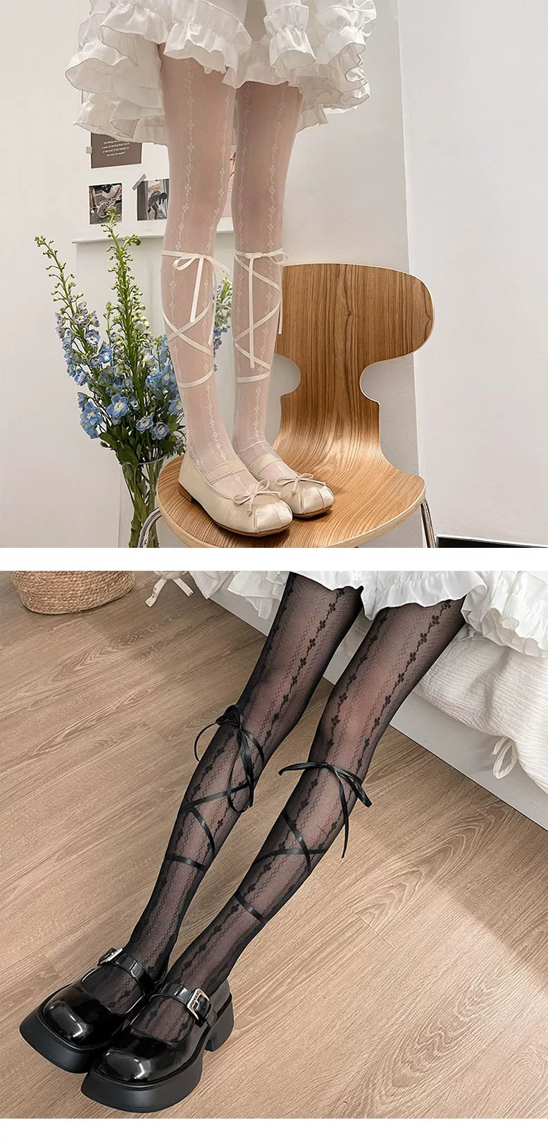 Sock Noble - Ribbon Ballet - Tights with Wraparound Ribbon Ties