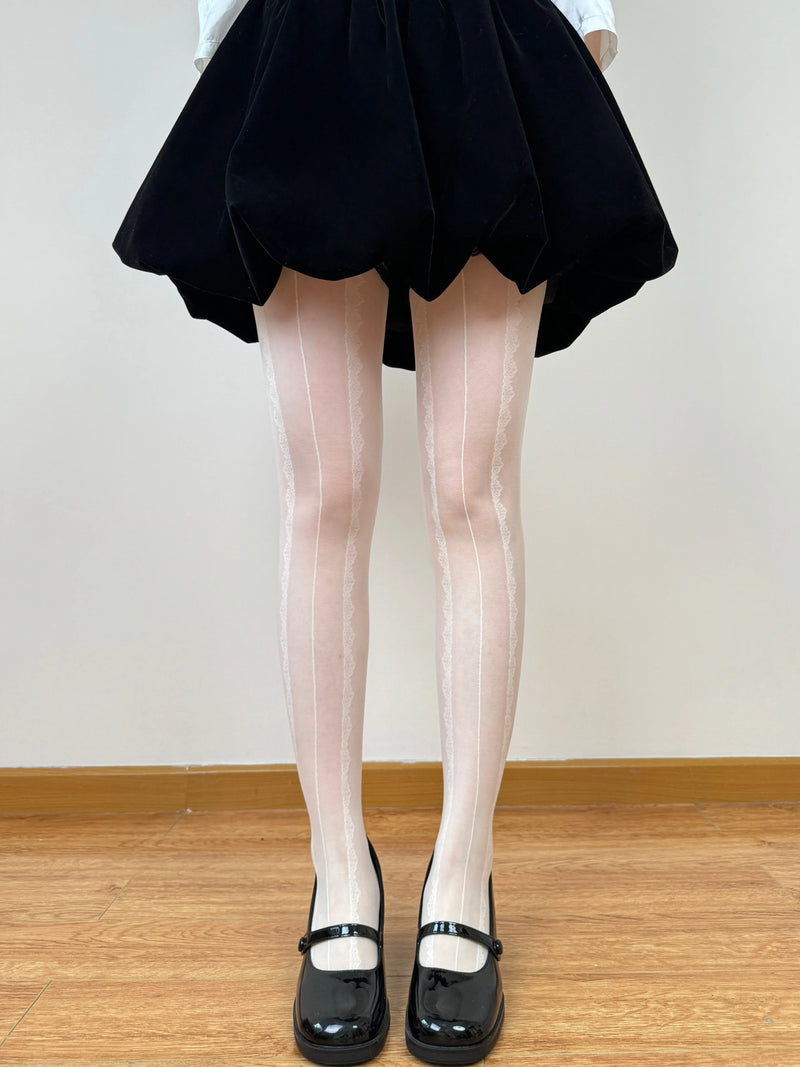 Chubby Bear Tales - Ballet White Collection - One-Size Stockings with Bow and Pattern Variants
