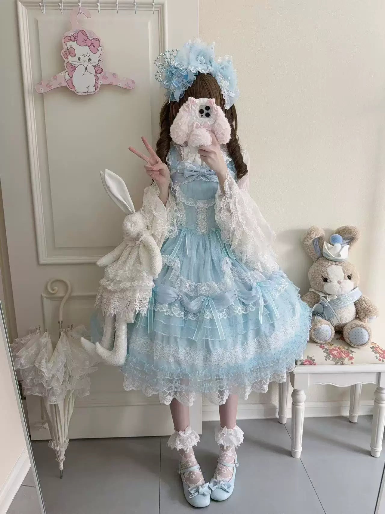 Sugar Girl - Sugar Knot - Sweet Lolita Chiffon JSK, Tiered Skirt, Doll-Like