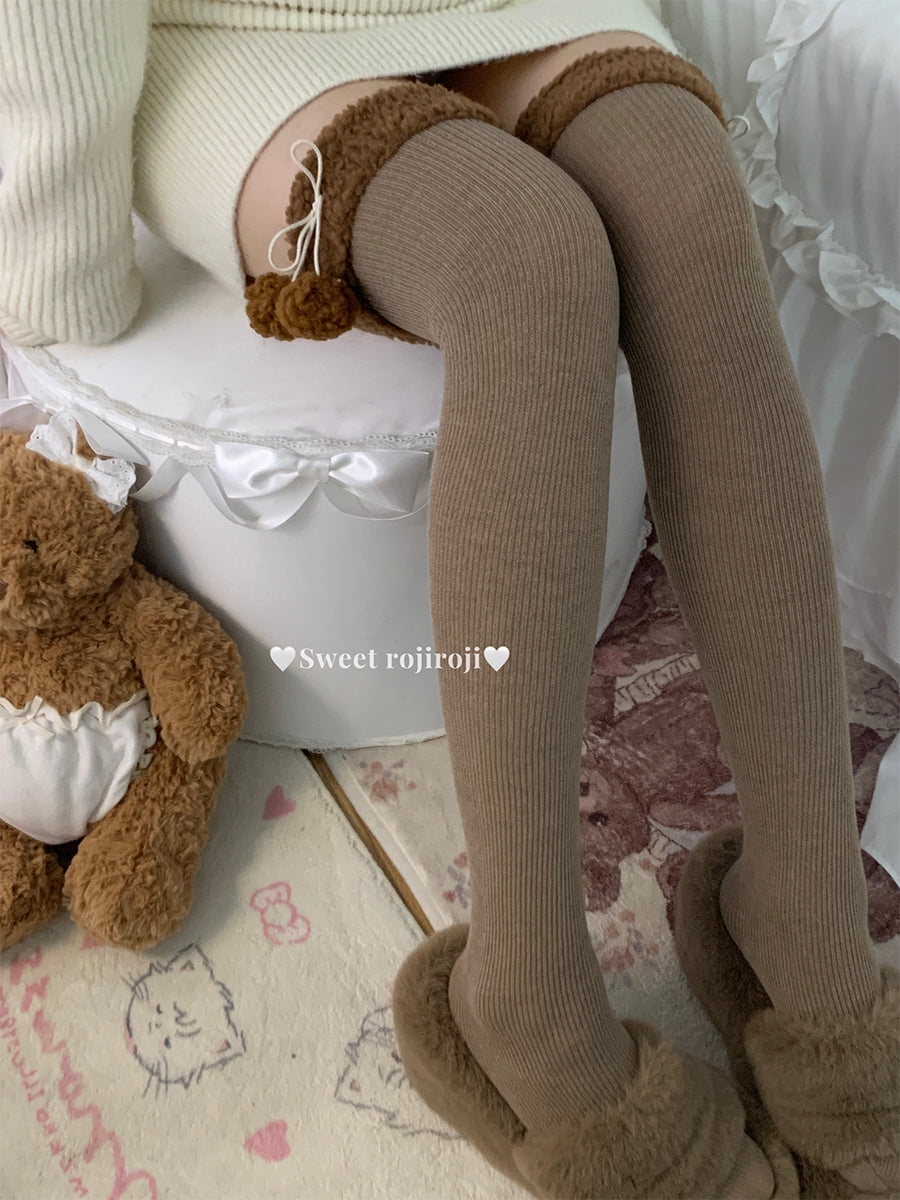 Roji Roji - Winter Fuzzy Ball Lolita Socks Over - Knee Thick Socks Socks
