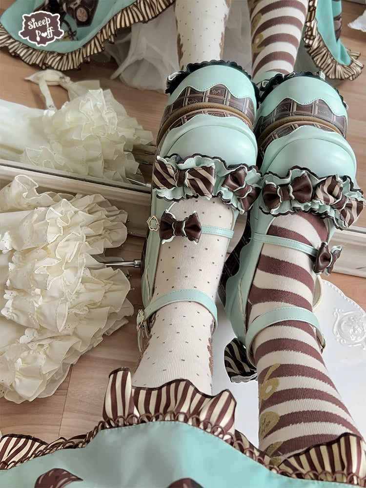 Sheep Puff Chocolate Platform Lolita Shoes