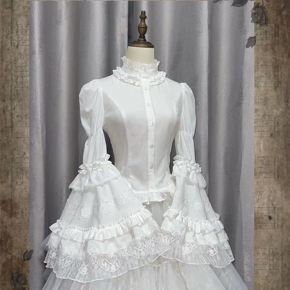 Sweetheart Dream Machine - Ornate Lace - Long-Sleeve Blouse with Tiered Lace Ruffles