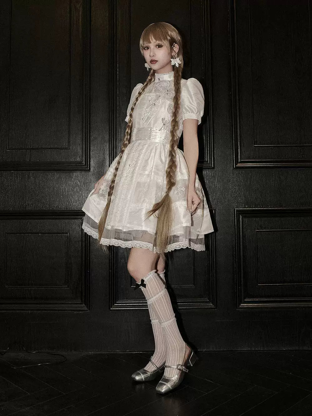 Sweetheart Dream Machine - Cross Lace - Gothic OP Dress with a Stand Collar