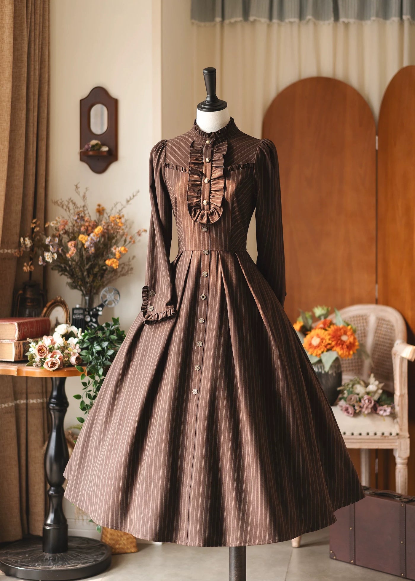 Forest Wardrobe - Forest Castle - Classic Lolita Long Striped Dress, Irregular Hem Vest