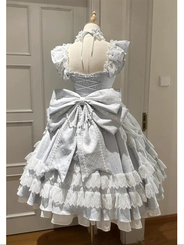 Creamy - Blue Vintage Doll - Lolita Dress with Lace Layers and Train