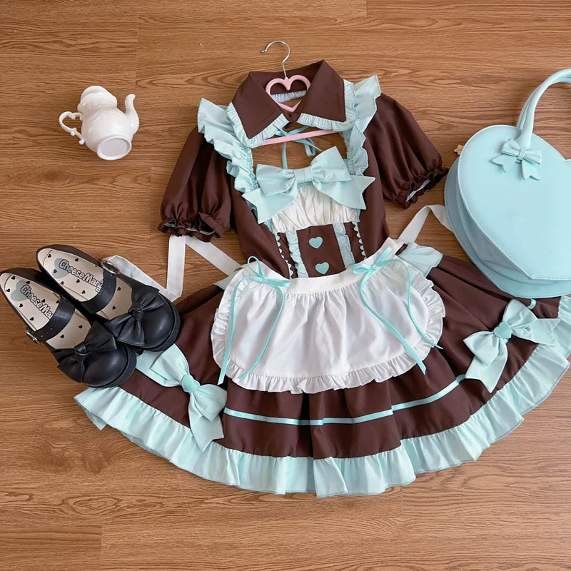 Lady Han Gloomy Sweet Maid dress by Lolita Fetch, featuring a detailed black and white maid costume with lace and bow accents.