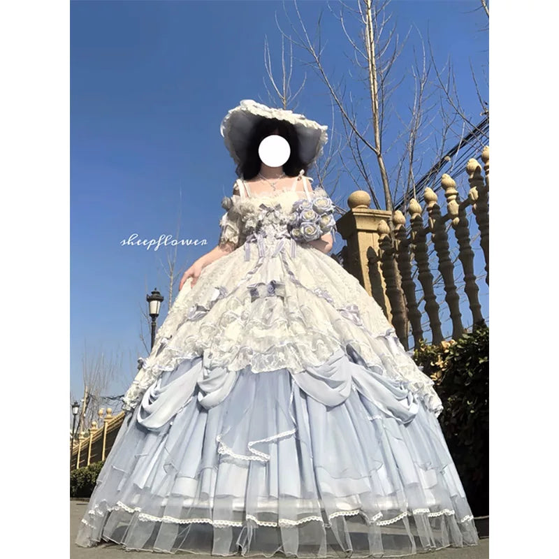 Flora Muse - Lolita Formal Gown - Long Tiered Dress with Lace Trim