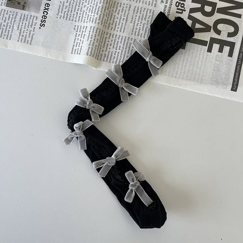 Sock Noble - Gothic Bow Lace - Mid-Calf Slouch Socks with Openwork Lace
