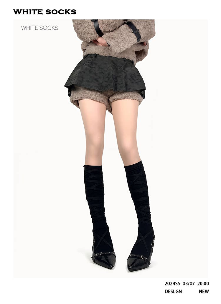 White Socks - Ballet Wrap - Slouch Socks with crisscross wrap straps