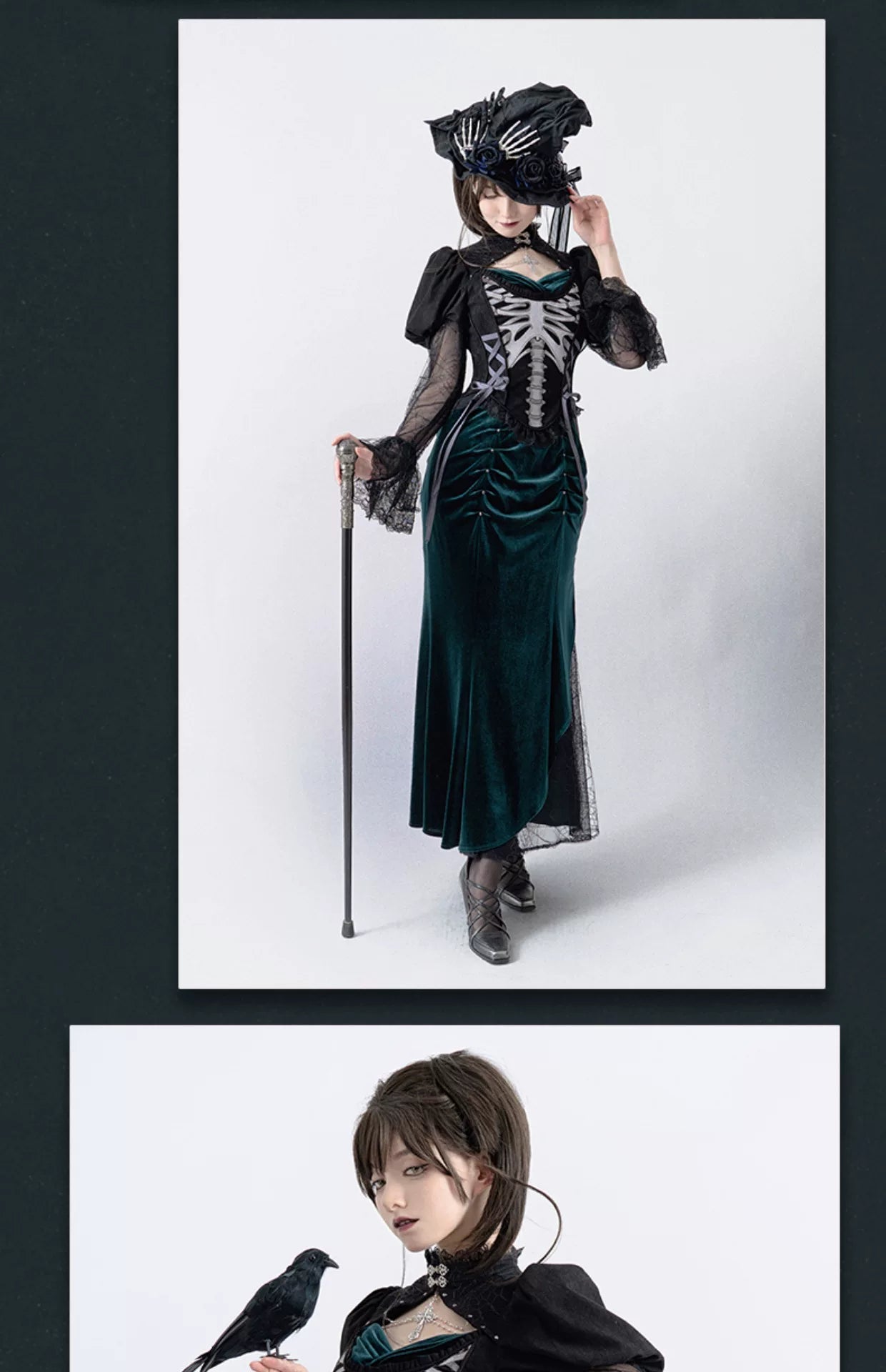 Baozi Pig - Deep Abyss Nightmare - Dark-Green One-Piece Qipao Dress with a Fishtail Hem