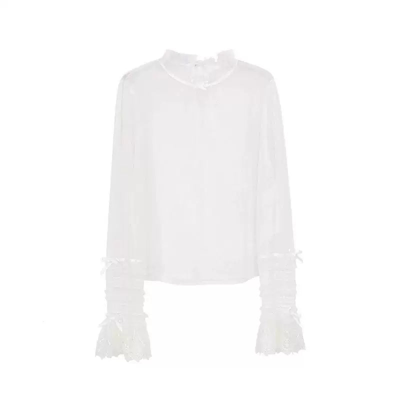 Sweetheart Dream Machine - Silent Wedding - Jacquard Dot Tulle Inner Blouse with a Ruffled Collar