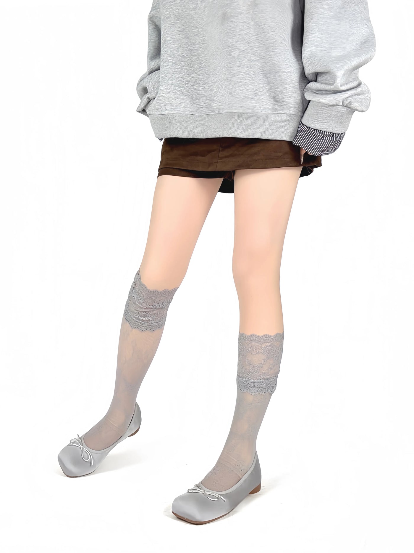 White Socks - Scalloped Lace - Lace Mid-Calf Socks with Wide Scalloped Cuffs