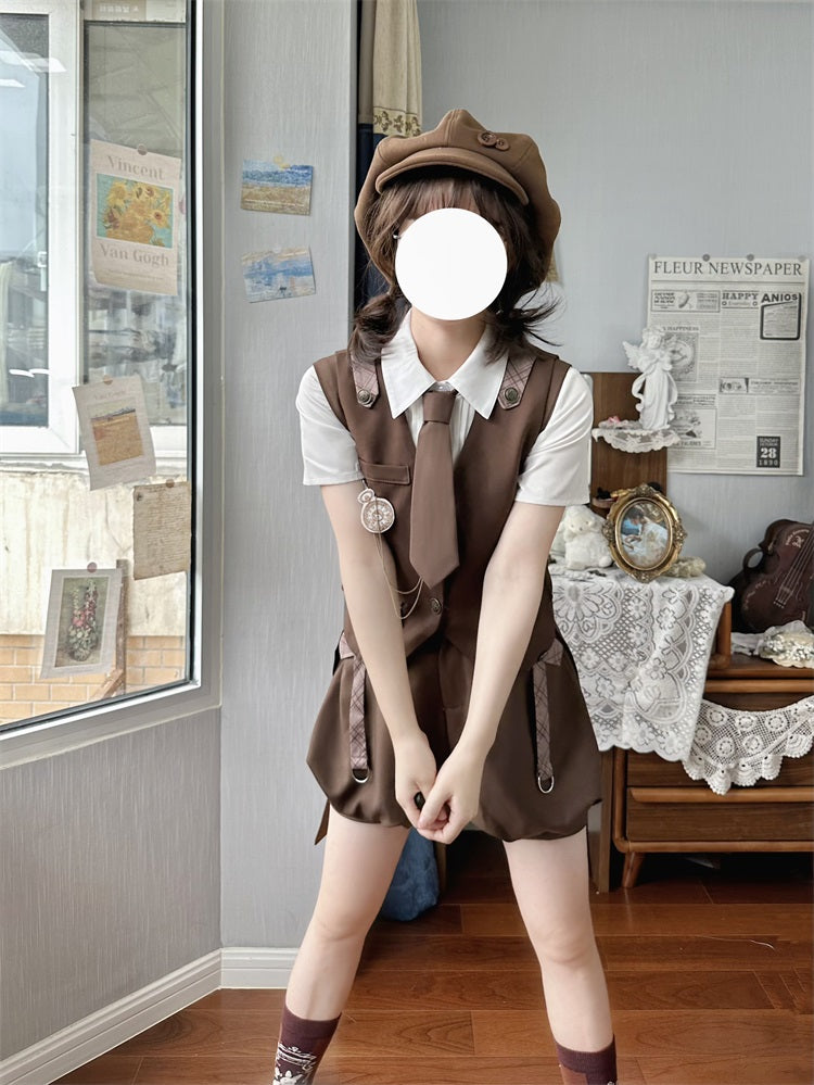Letters from Unknown Star - Ouji Lolita Brown Short & Shirt Set - Innerwear