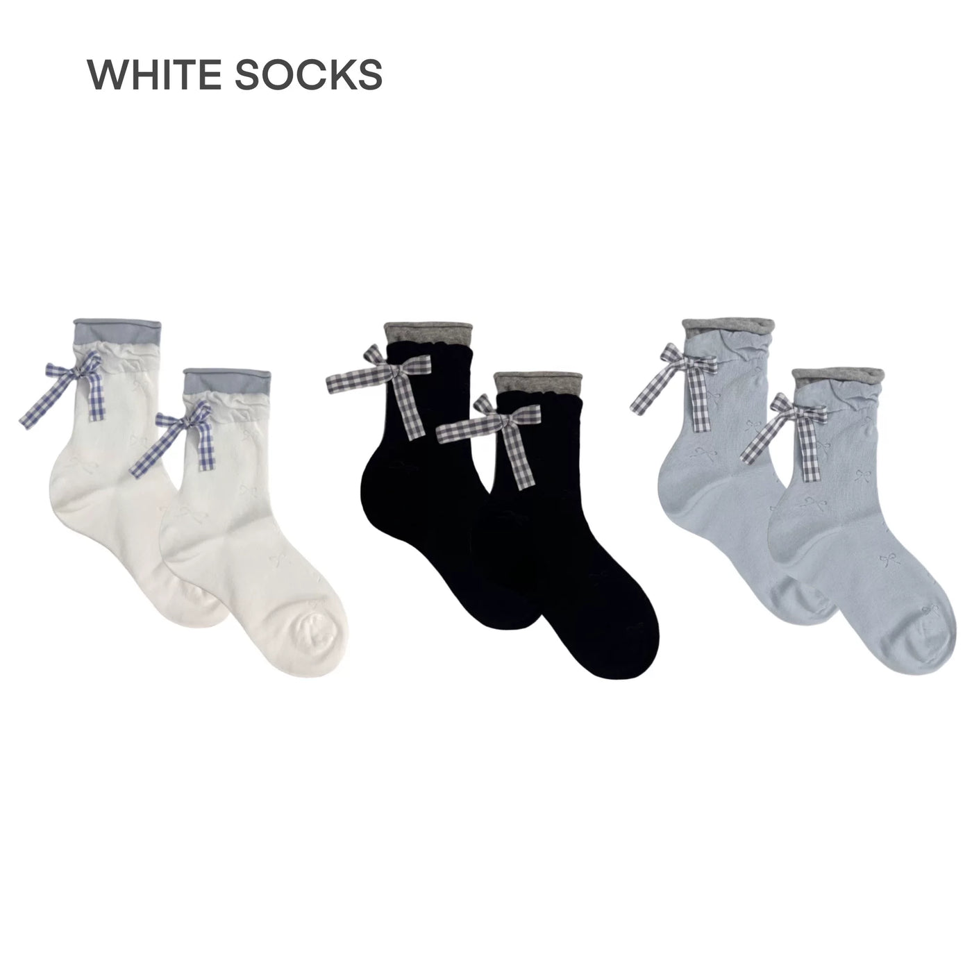 White Socks - Ballet Bow - Mesh Mid-Calf Socks with Bow Detail