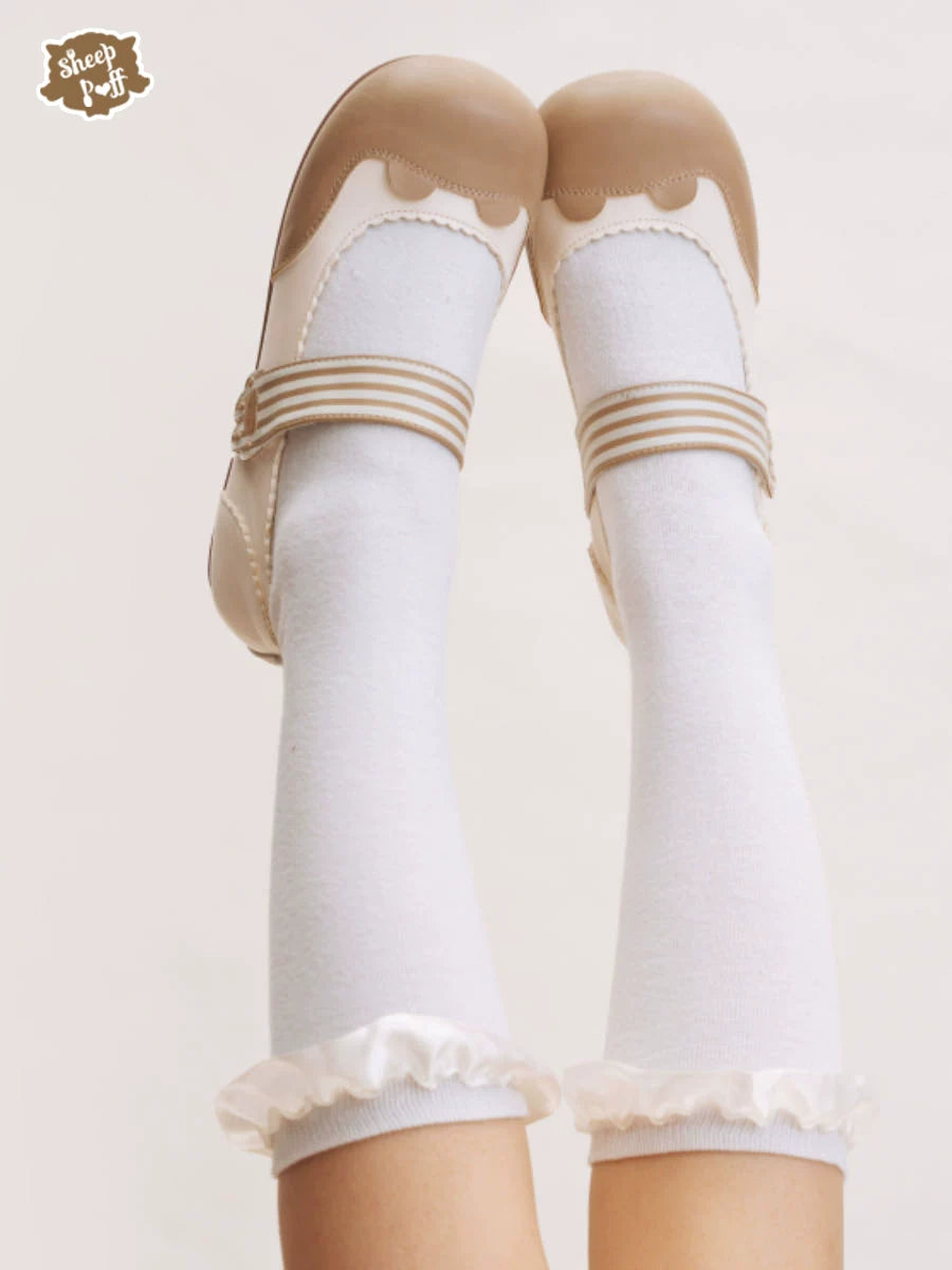 Sheep Puff low heel Lolita shoes with bear milk candy design, featuring cute pastel colors and comfortable footwear style.