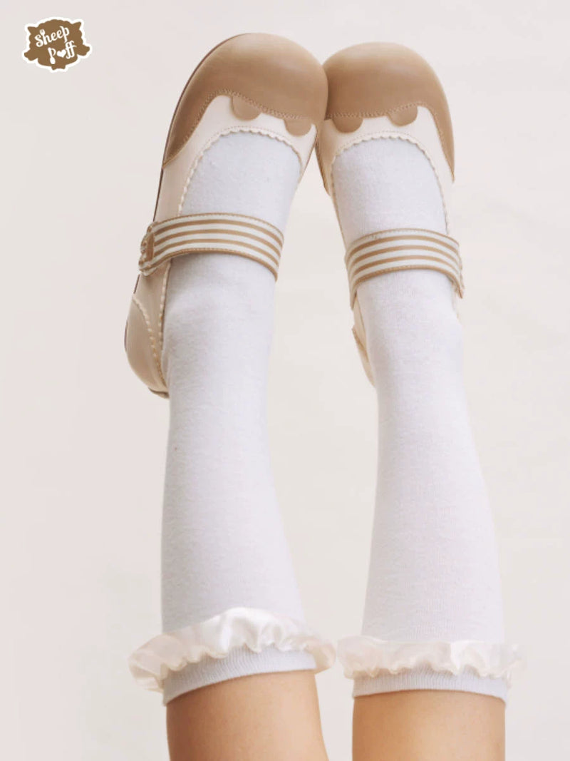 Sheep Puff low heel Lolita shoes with bear milk candy design, featuring cute pastel colors and comfortable footwear style.
