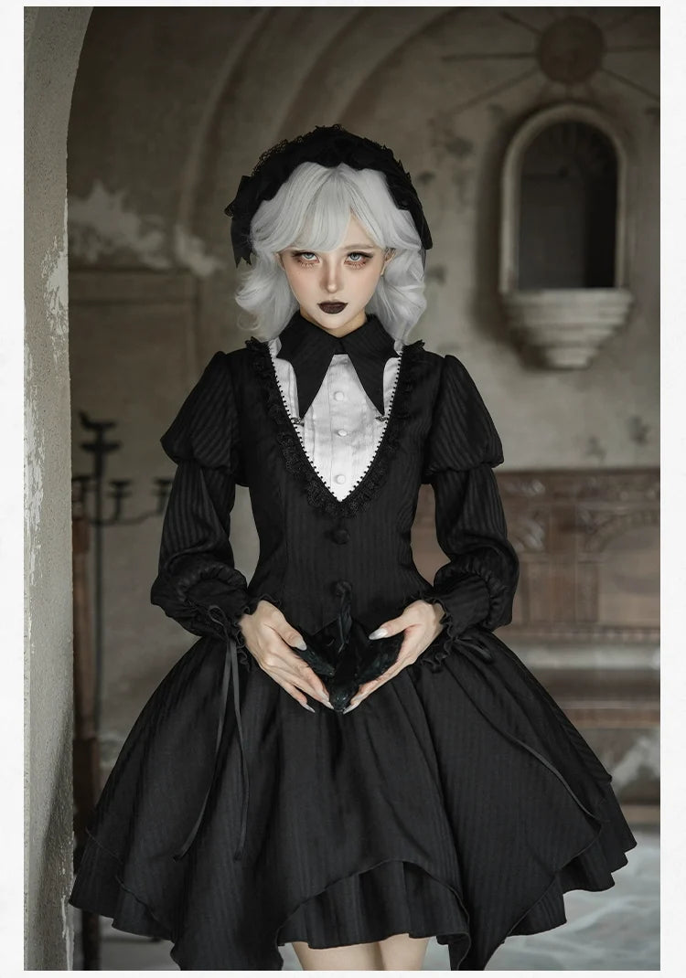 With PUJI - Night Talk - Gothic Lolita Skirt Dress Set, Batwing-shaped Accents